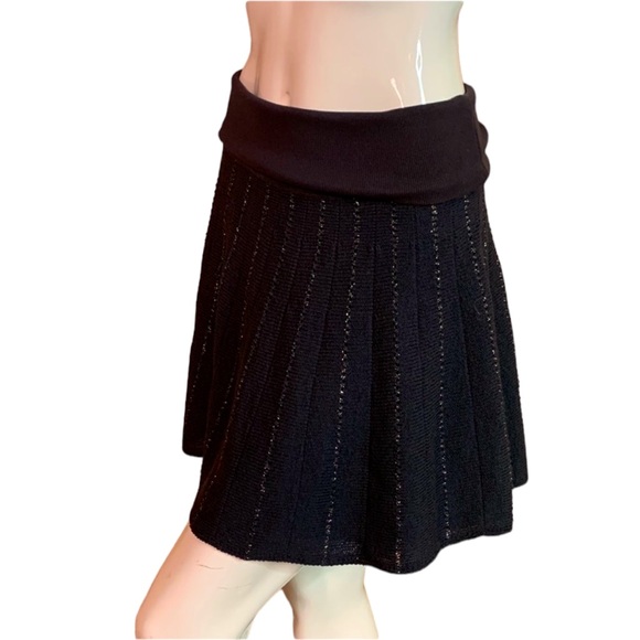 Free People FP knit navy blue skirt mini striped sparkly metallic fun flare sz L - Picture 2 of 13
